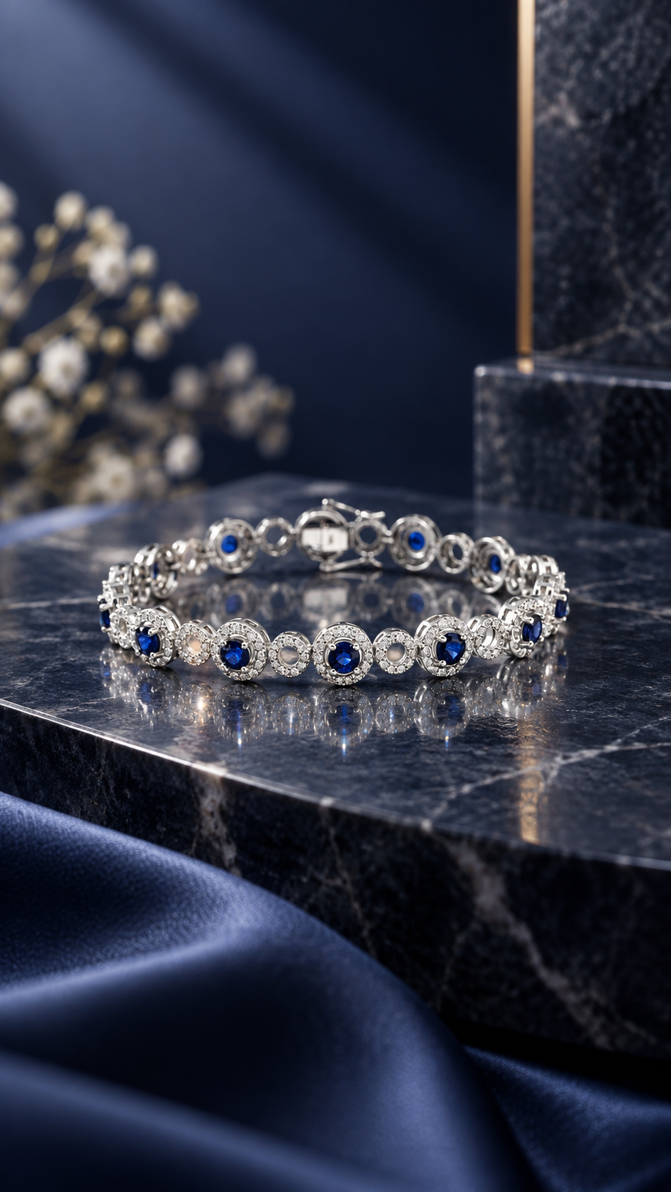 Blue Sapphire & Diamond Link Bracelet